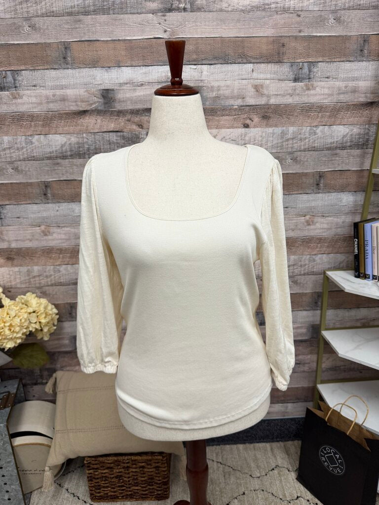 Sanctuary NWT ribbed cream top w/ 3/4 puff sleeve Sanctuary Cream XXL women TOPS