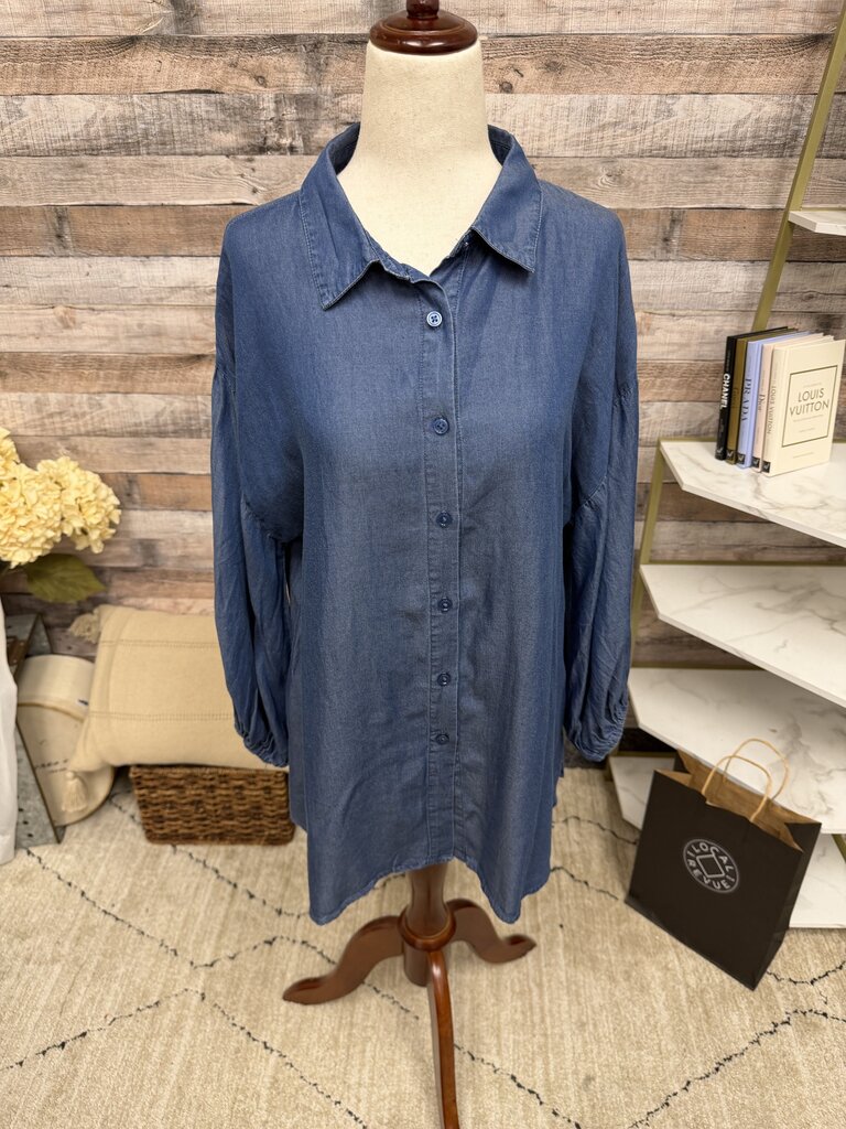 By Design NWT blue button up w/ puff sleeves By Design Blue M women TOPS