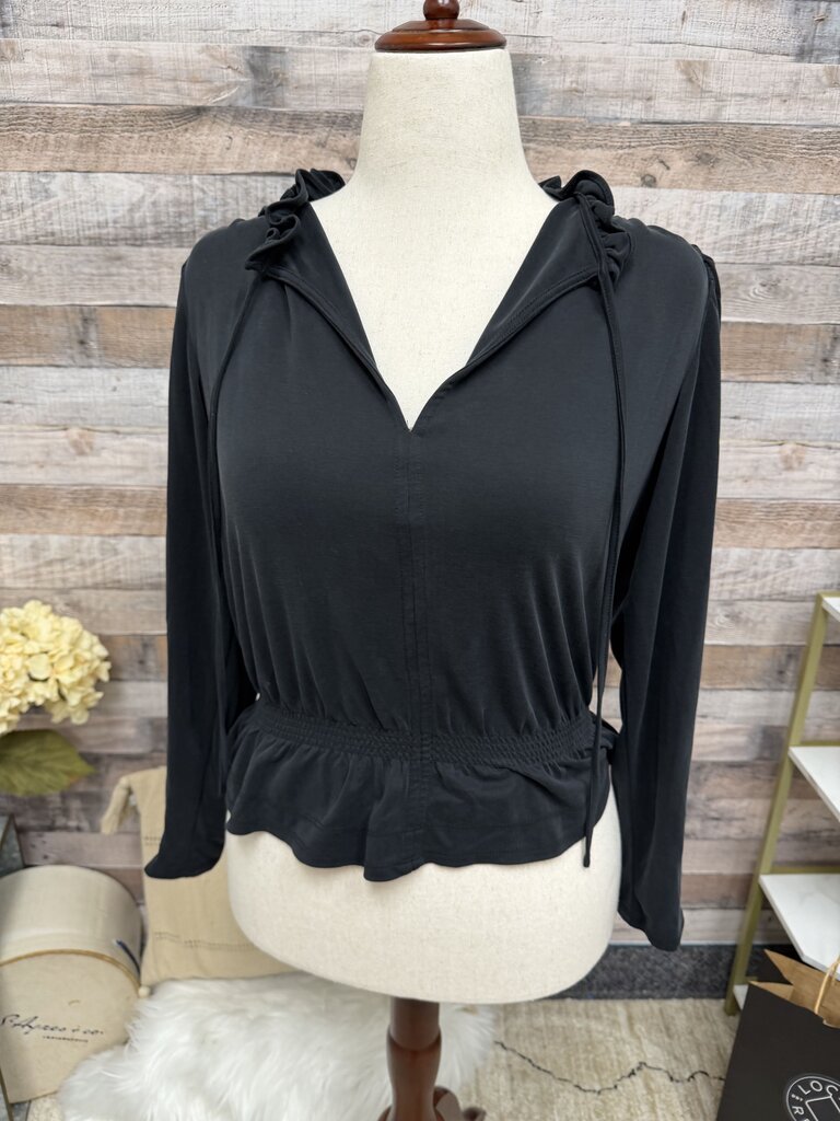 Elie. black v neck long sleeve blouse w/ cinched waist Elie Tahari Black M women TOPS