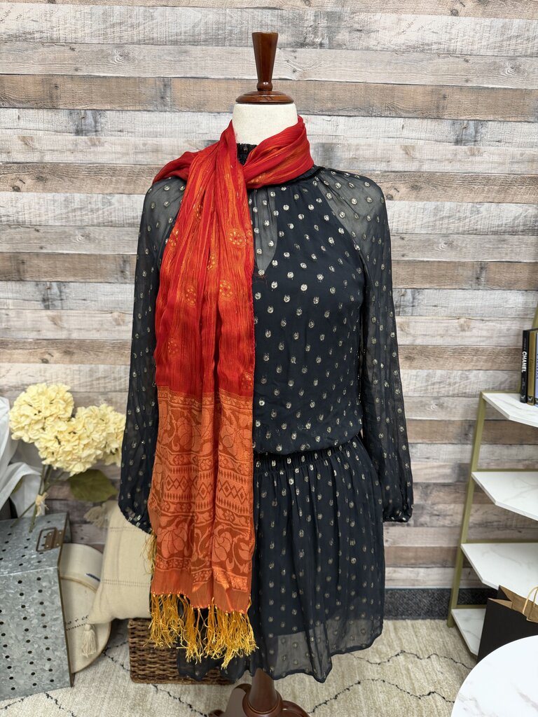 No Label 100% silk red/orange scarf w/ yellow tassels no label red OS women ACCESSORIES