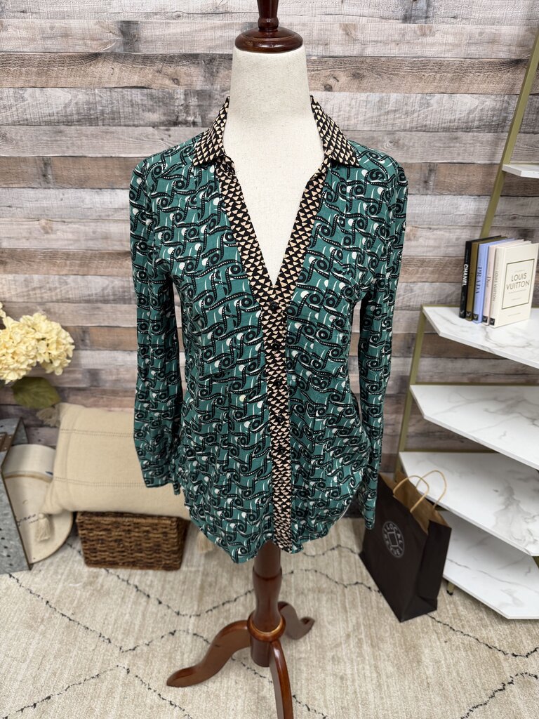 Maeve Green W/ Collar Detail V Neck Long Sleeve Top Maeve by Anthopologie Green 2 women TOPS