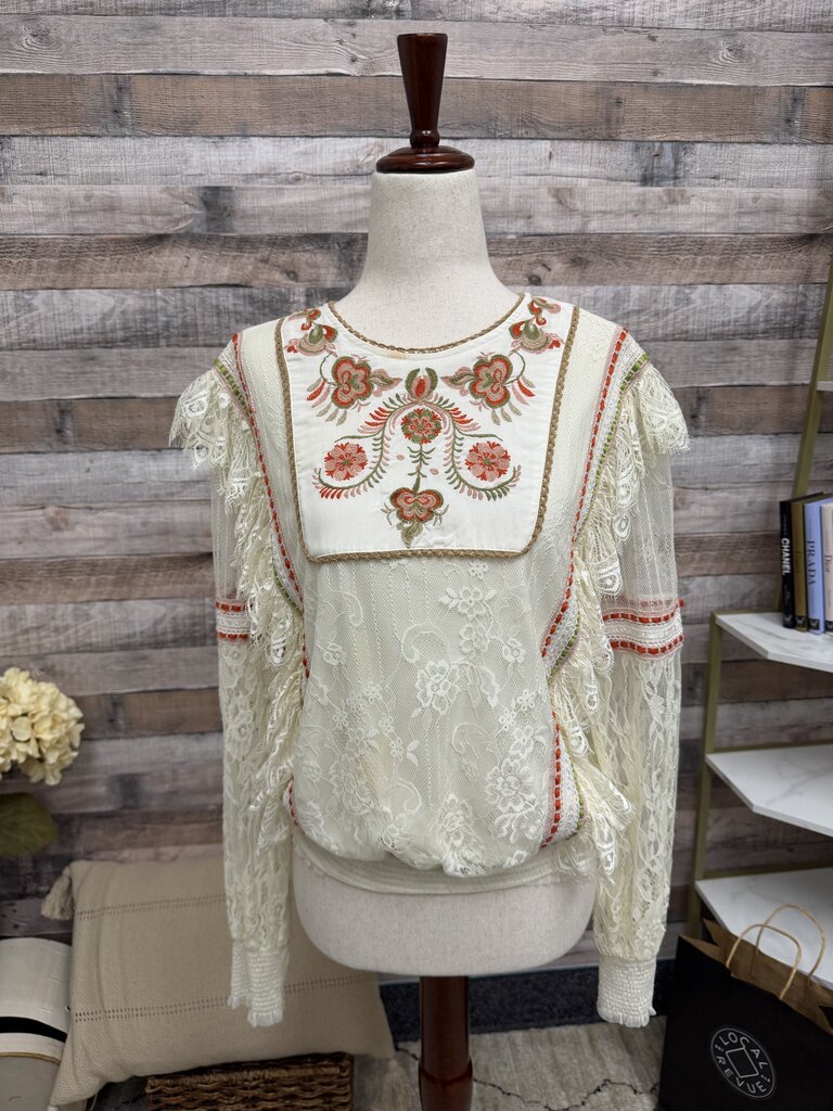 Bl-nk Cream Lace Long Sleeve Embroidered Blouse Bl-nk Cream XS women TOPS