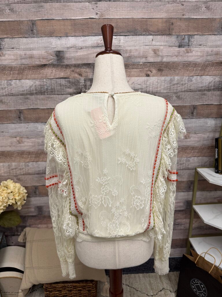 Bl-nk Cream Lace Long Sleeve Embroidered Blouse Bl-nk Cream XS women TOPS