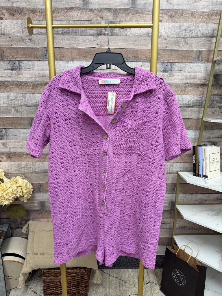 FP Beach Pink Cotton Crochet Lace Romper FP Beach Pink S JUMPSUITS/ROMPERS