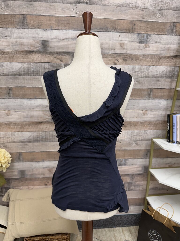 Meadow Rue Blue Silk Chiffon W/ Ruffles Sleeveless Top Meadow Rue Blue XS women TOPS