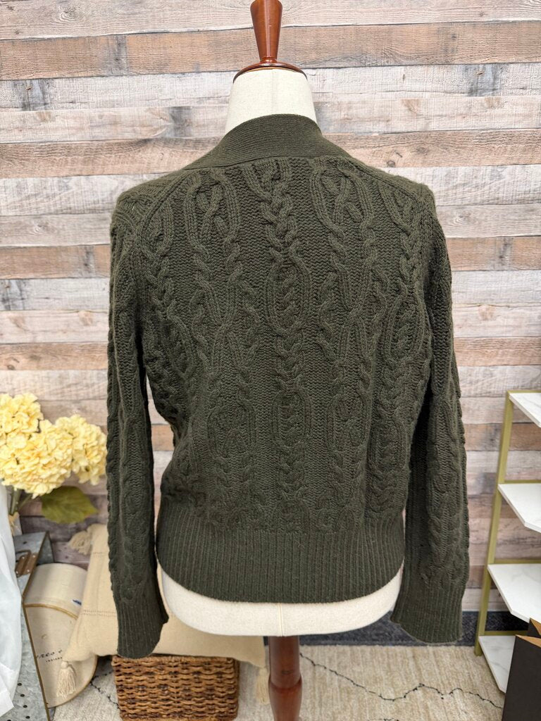 Vince Olive Triple Braid Knit Cardigan Vince Olive Large women SWEATERS