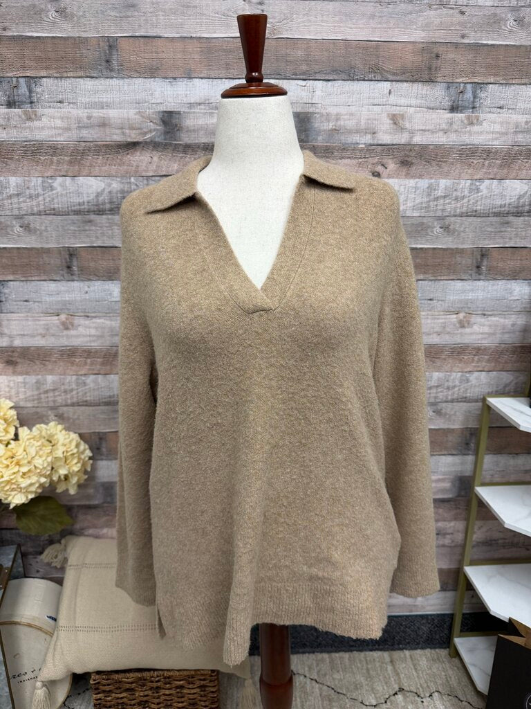 J Crew tan Extra-Soft polo knit sweater w/ collar J Crew tan L women SWEATERS