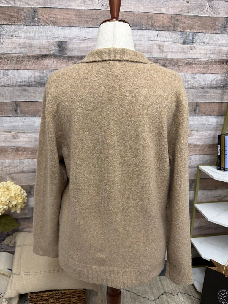 J Crew tan Extra-Soft polo knit sweater w/ collar J Crew tan L women SWEATERS