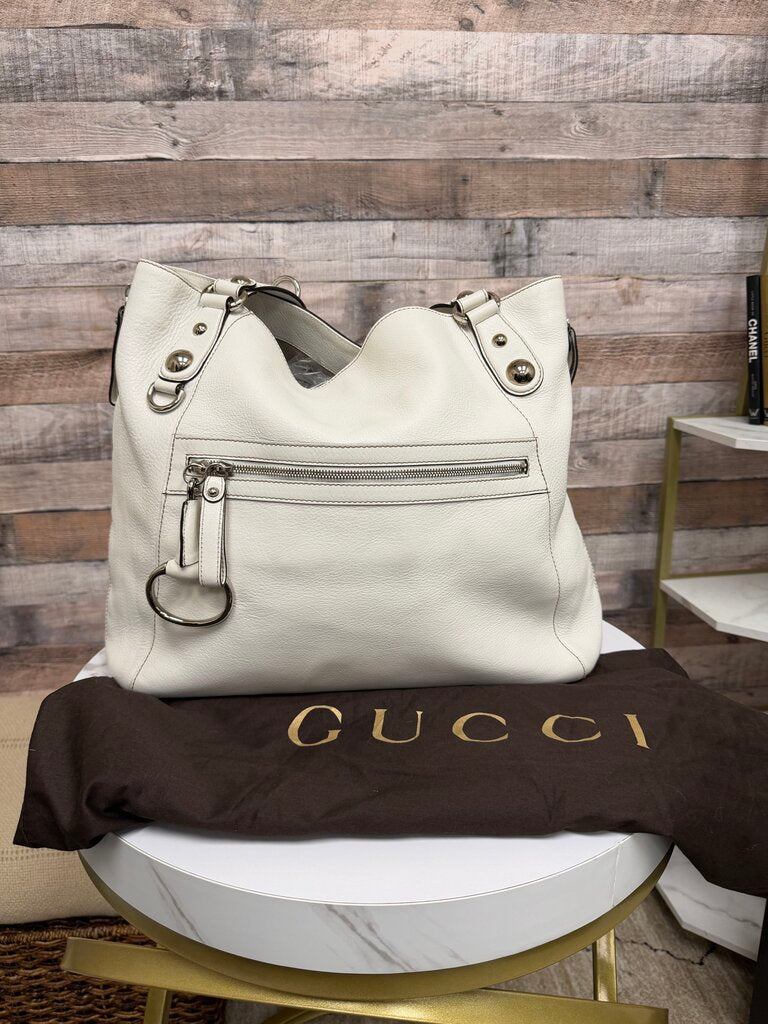 Gucci Off White Abbey Leather Tote w/Silver Hardware Gucci White OS BAGS