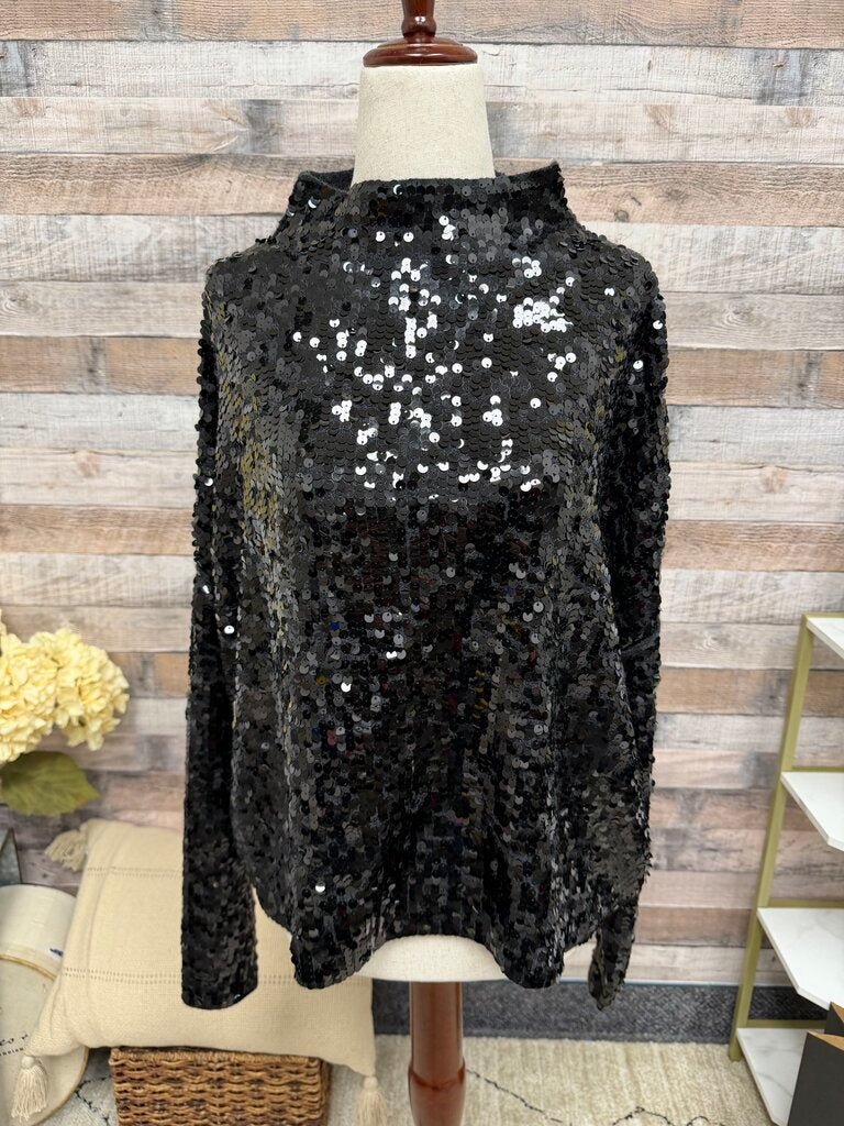 Piilcro Black Sequin Long Sleeve Top Pilro Black Medium women TOPS