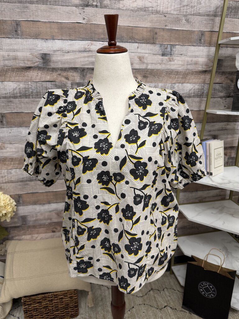 THML Black Floral Peasant Top THML Black/White OS women TOPS