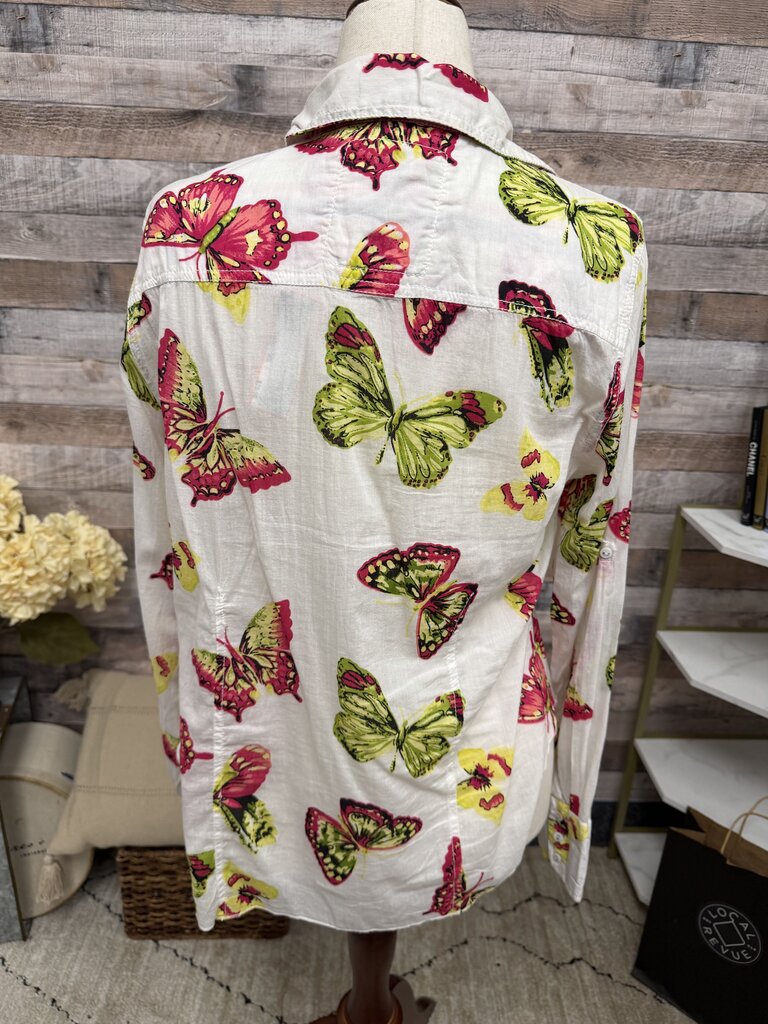 Cino White W/ Butterflies Button Down Top Cino Multi XL women TOPS