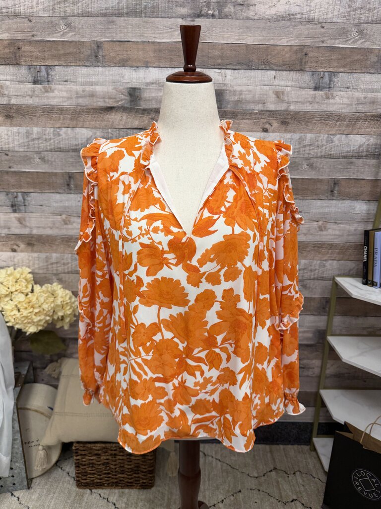 SugarLips Orange Floral Print Ruffle Sleeve Top SugarLips Orange Medium women TOPS