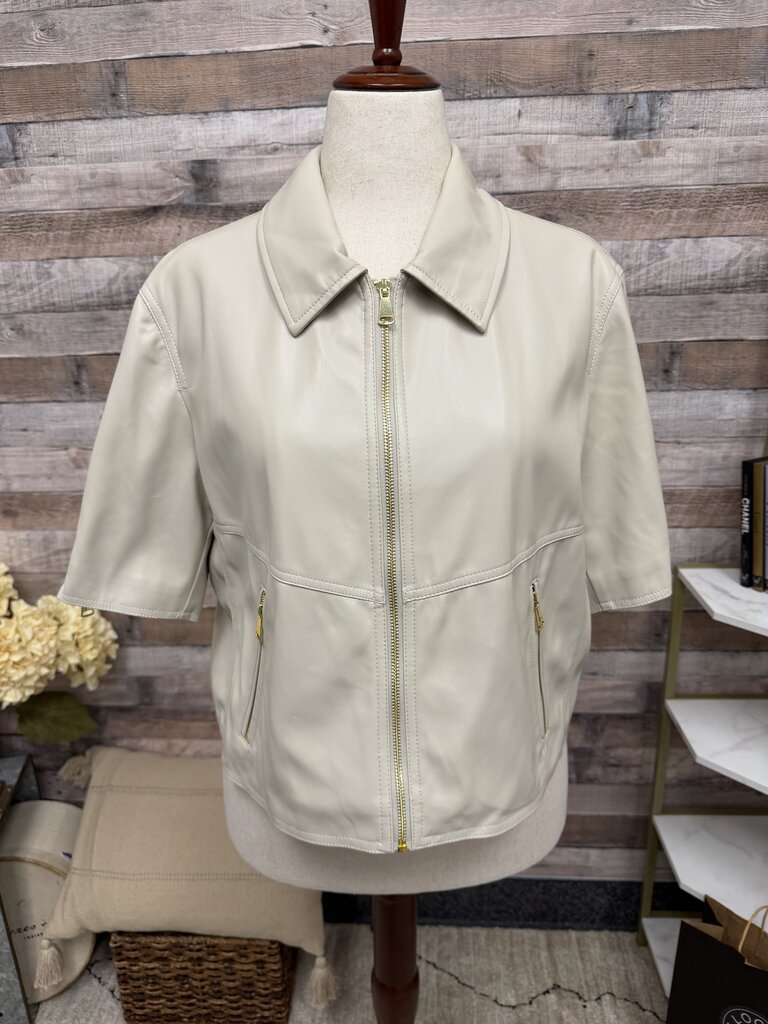 Evereve Cream Faux Leather Short Sleeve Shirt Jacket Evereve Cream Large women JACKETS & COATS