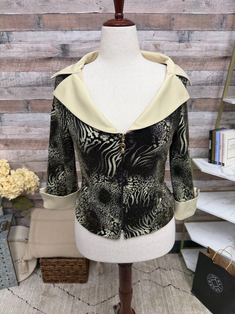 Joseph Ribkoff Animal Print W/ Contrast Collar Jacket Joseph Ribkoff Chocolate 10 women TOPS