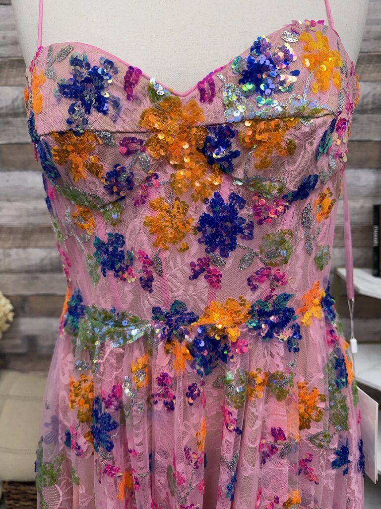 Mac Duggal Pink Sequined Floral Embellished High Low Dress NWT Mac Duggal Pink 12 women GALA/WEDDING/FORMAL