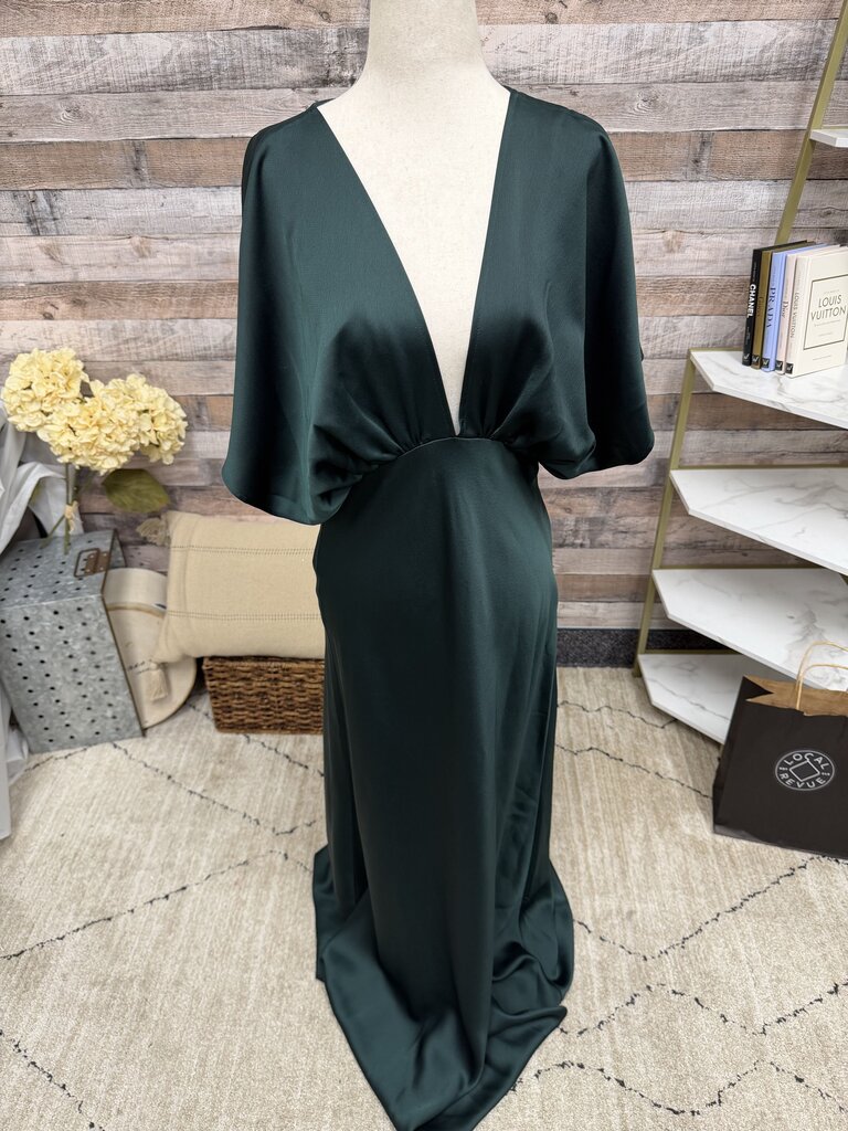BHLDN Green Satin V Neck Evening Gown BHLDN Green 6 women DRESSES