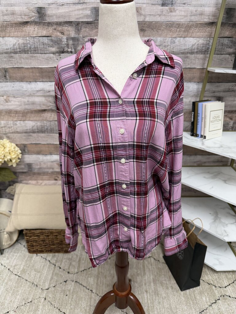 Ann Taylor pink plaid Medium button down Ann Taylor pink M women TOPS
