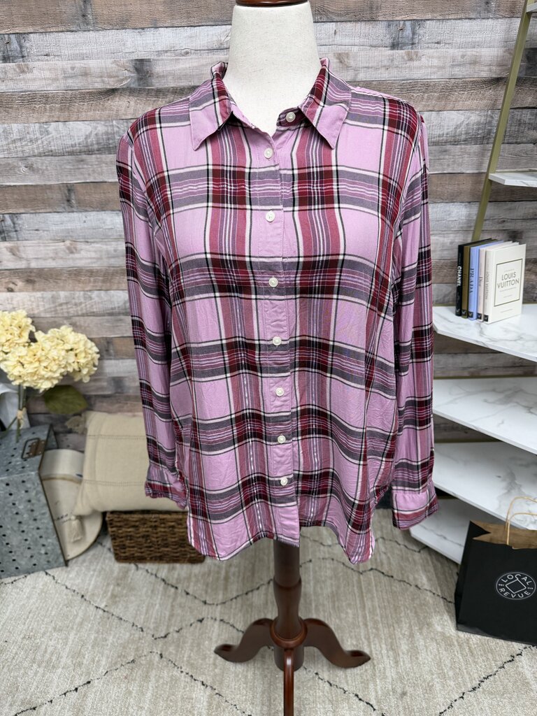 Ann Taylor pink plaid Large button down Ann Taylor Pink L women TOPS