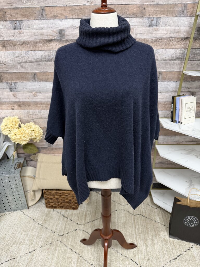 Ann Taylor navy blue 100% cashmere turtleneck poncho Ann Taylor blue M women SWEATERS
