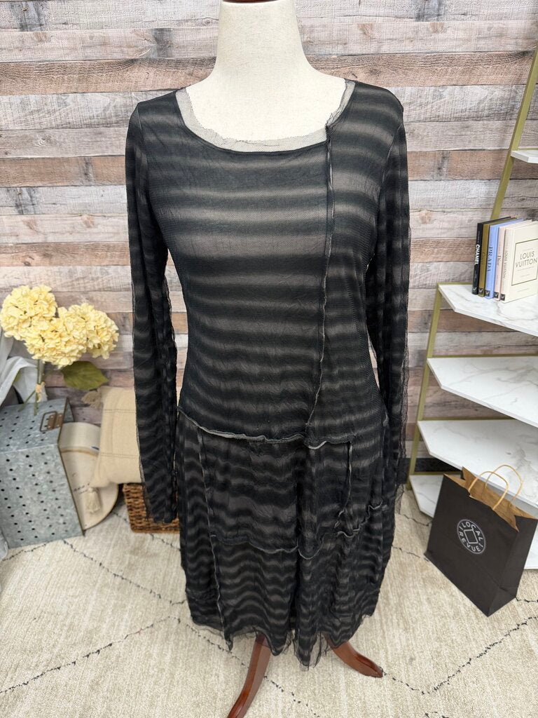 Black Label Black Striped Mesh Crinkle Midi Dress Black Label Black XS women DRESSES