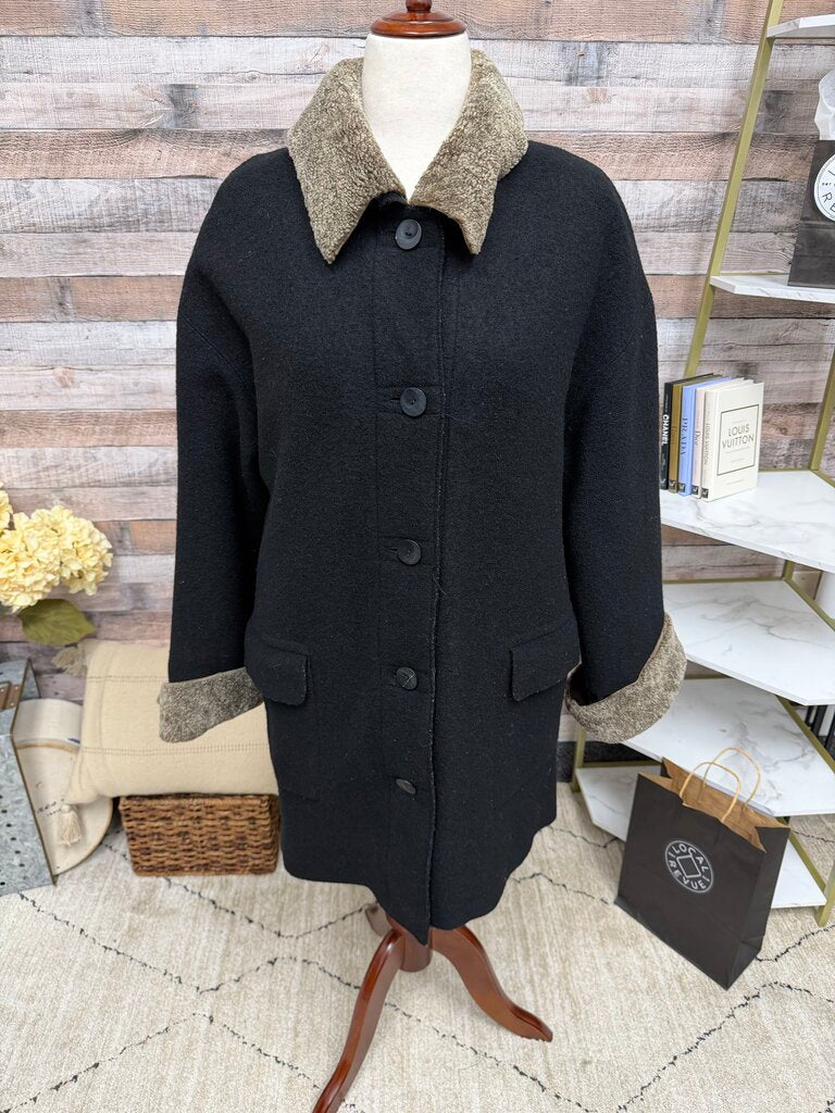 Hilary Radley Black Wool Coat W/ Faux Far Collar Hilary Radley Black 14 women JACKETS & COATS