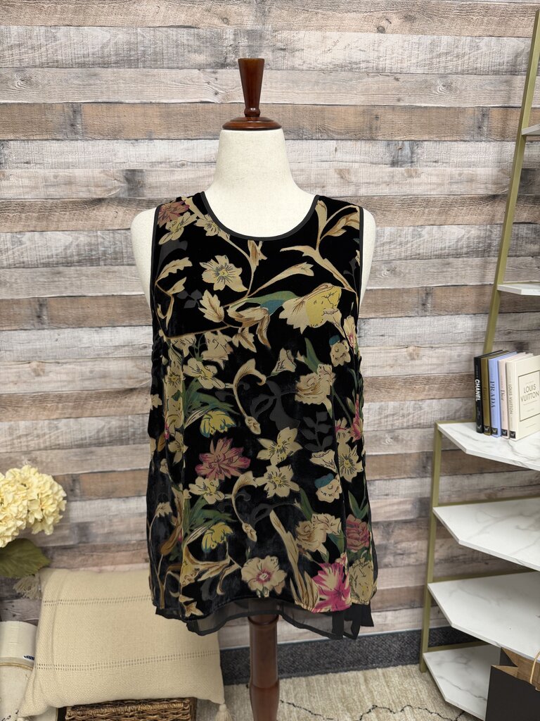 Daniel Rainn Black Velvet Burnout Floral Print Sleeveless Top Daniel Rainn Black Large women TOPS