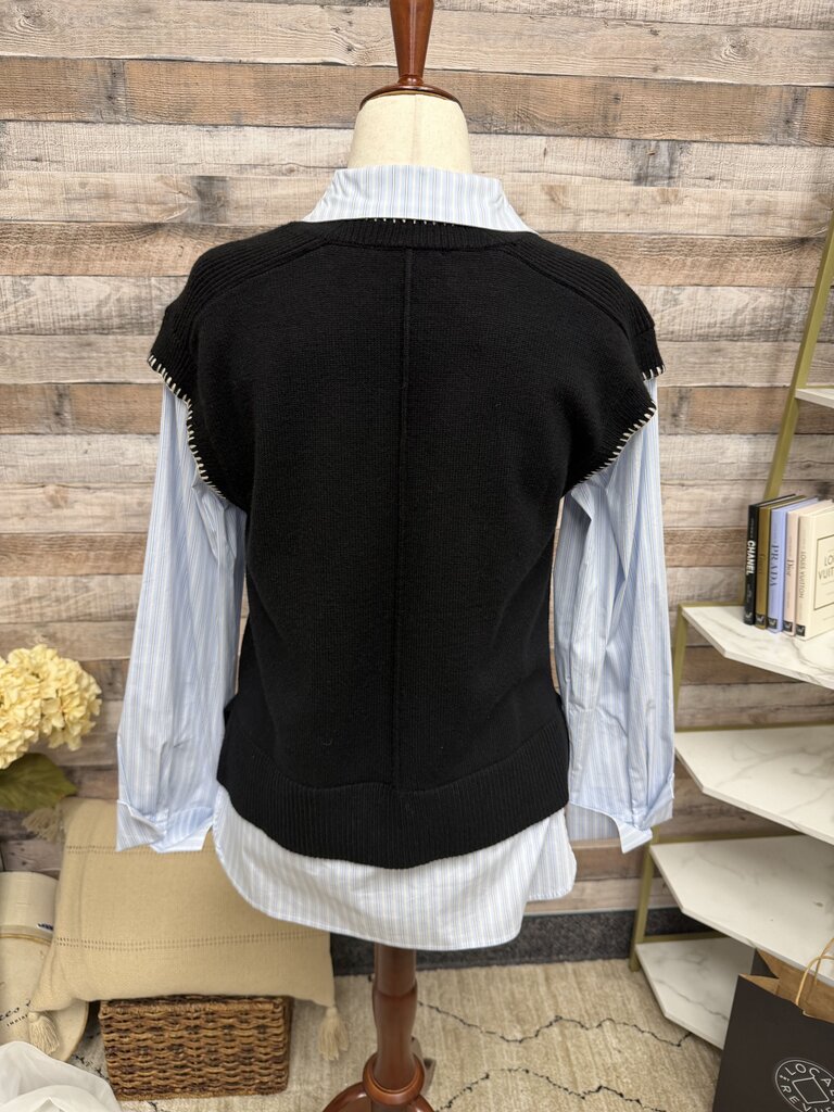 THML Black Sweater Vest W/ Attached Striped Shirt THML Black Medium women SWEATERS