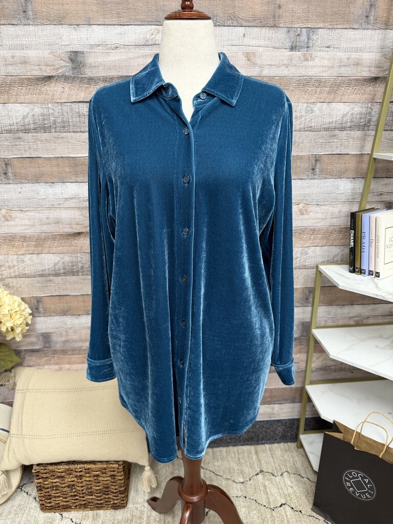 Soft Surroundings Blue Velvet Long Sleeve Shirt Soft Surroundings Blue Medium women TOPS