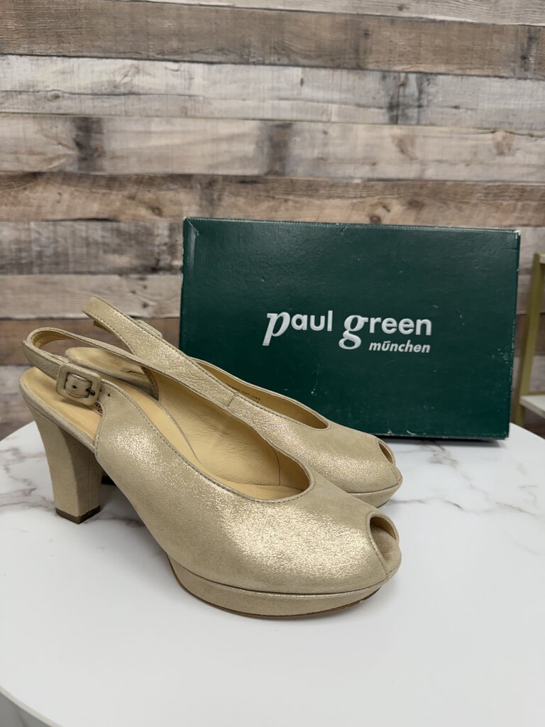 Paul Green Gold Leather Slingback Pump W/ Peep Toe Paul Green Gold 8 women SHOES