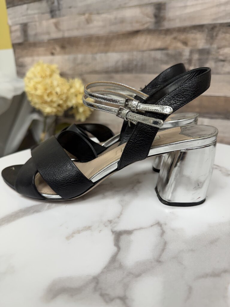 Miu Miu Black Leather Strappy w/Metallic Block Heel Miu Miu Black/Sliver 7 women HEELS