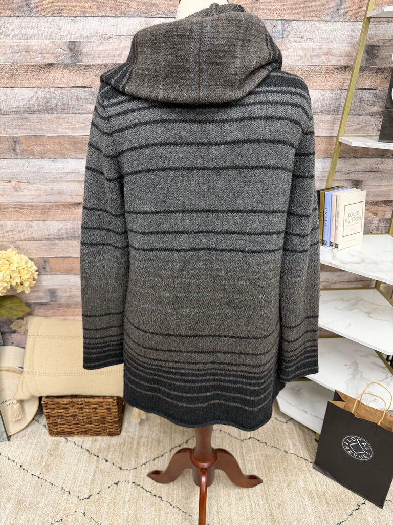 Vince Sophie Black & Grey Striped Hooded 3/4 Cardigan Vince Black/Grey Medium women CARDIGANS