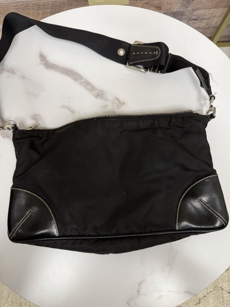 Prada Black Tessuto Nylon & Leather Corner Crossbody Prada Black OS BAGS
