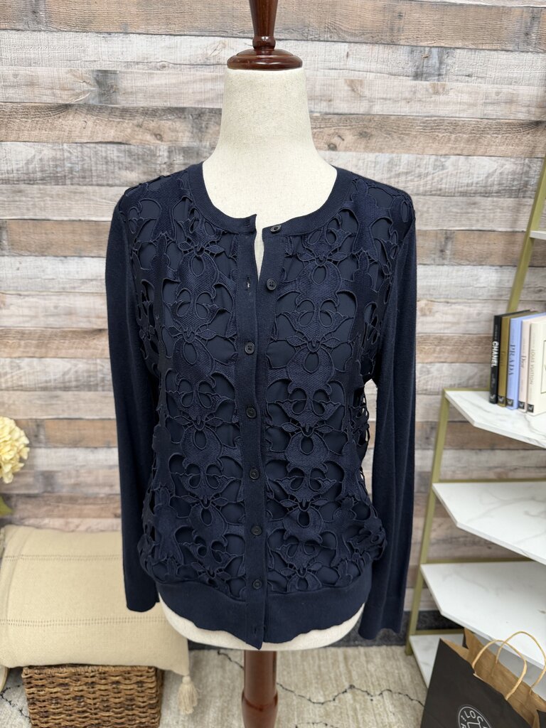Loft Navy Blue Cardigan With Floral Lace Loft Navy S women CARDIGANS