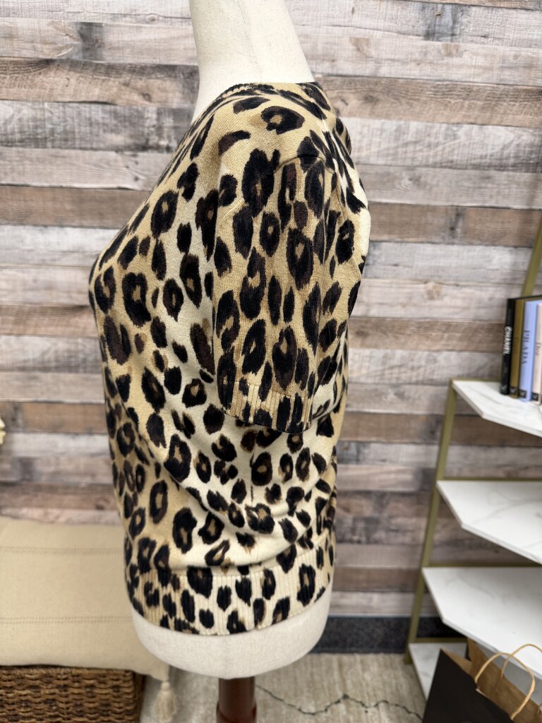 Ann Taylor Leopard Print Knit Short-Sleeve Sweater Ann Taylor Brown & Black XS women TOPS