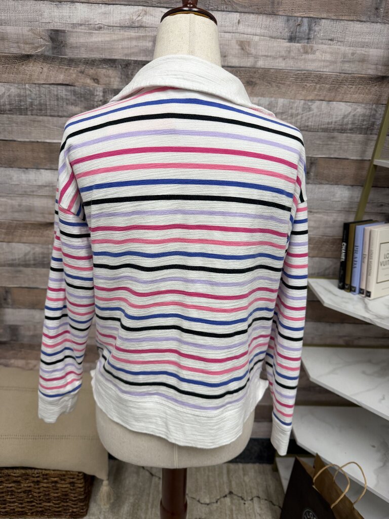 Talbot's White Cotton Blend Pullover With Multicolor Stripes White S women TOPS