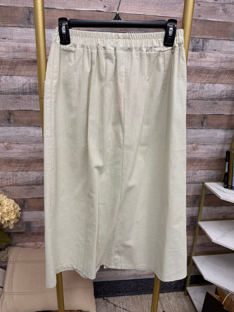Yipinxuan Beige Linen-Blend Midi Skirt With Elastic Waistband and Drawstring Yipinxuan Beige M women SKIRTS