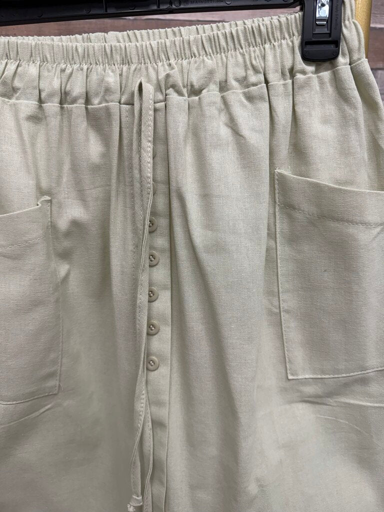 Yipinxuan Beige Linen-Blend Midi Skirt With Elastic Waistband and Drawstring Yipinxuan Beige M women SKIRTS