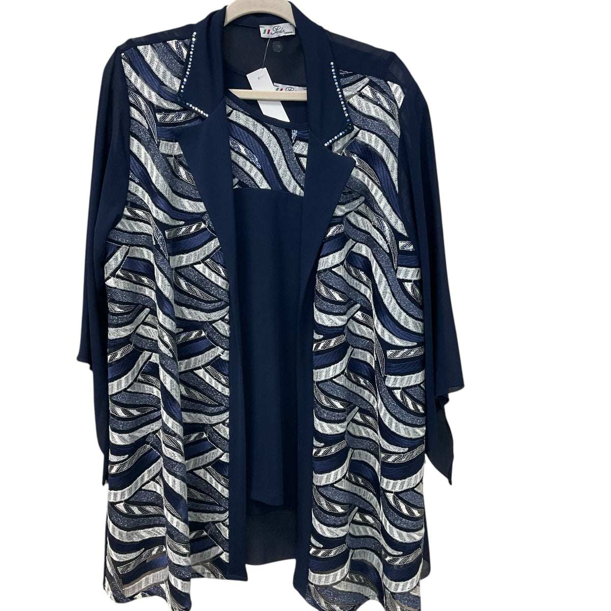 Perla Blue 3 Piece Set Cardigan, Top, and Skirt Size Large
