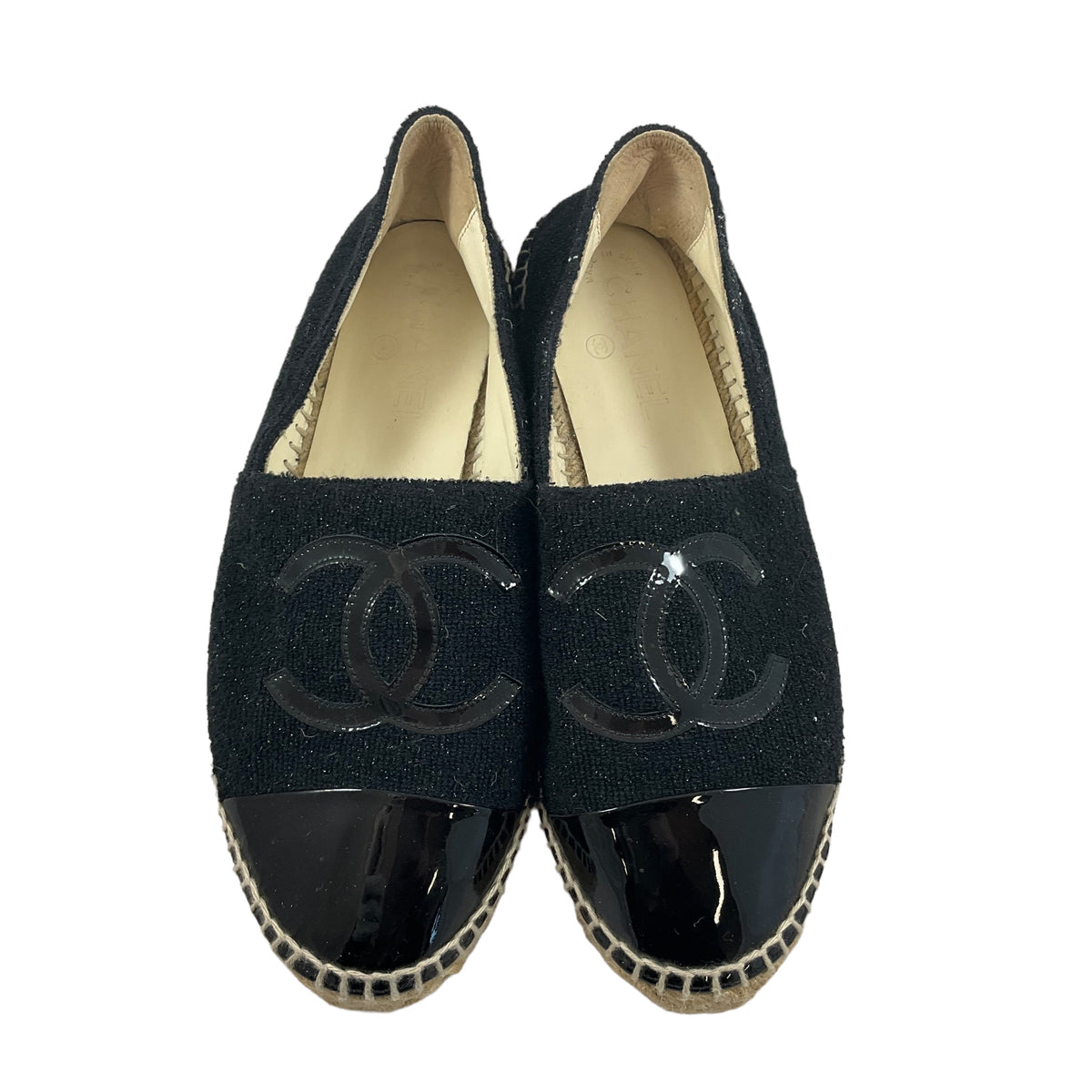 Chanel Monochromatic Tweed Espadrille Flats. Size 38