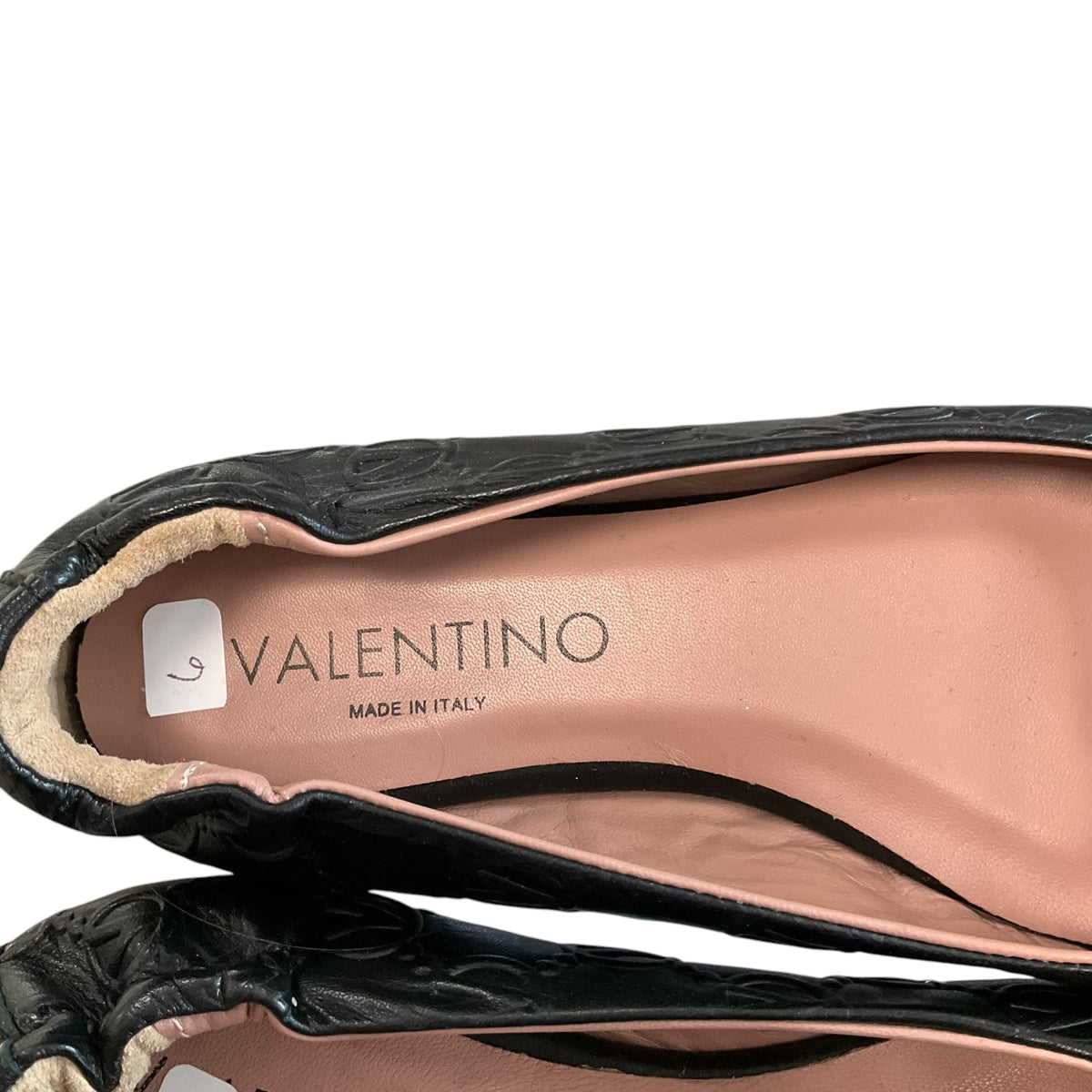 SIZE 6 Valentino Black Ballet Slipper with Black and Gold Logo shoes