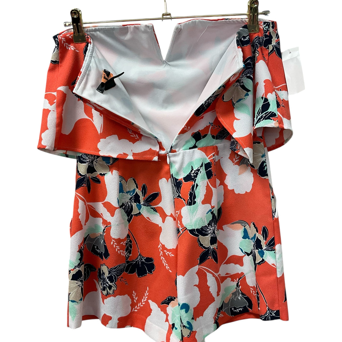 Aqua Romper navy/Orange strapless floral Size M.