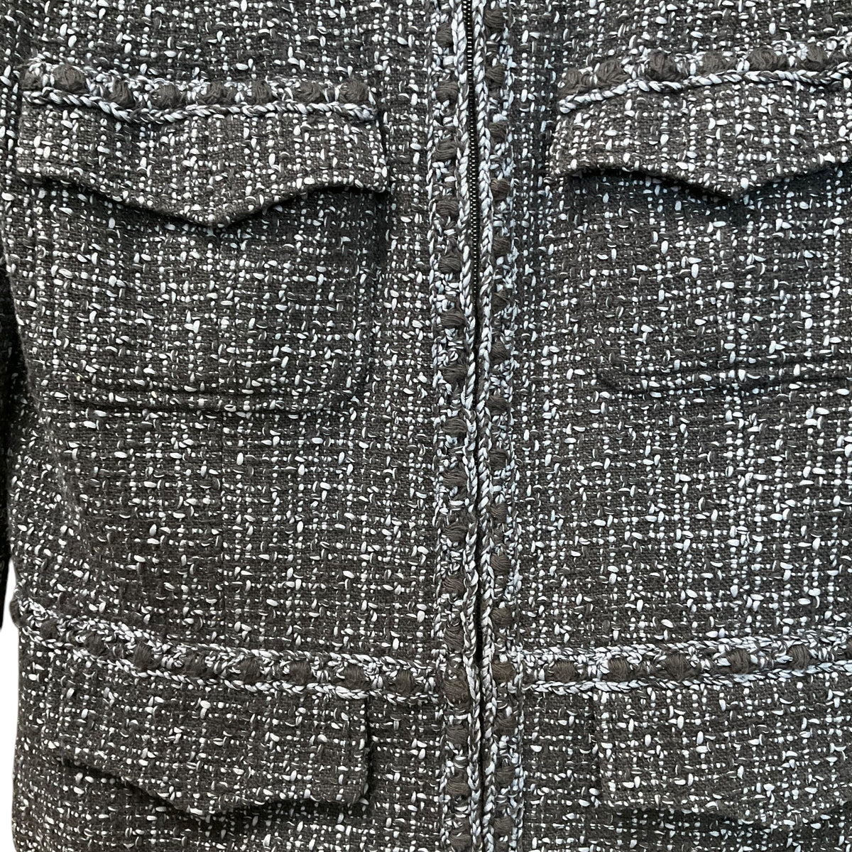 SIZE 40 CHANEL Blue Zip Tweed Jacket