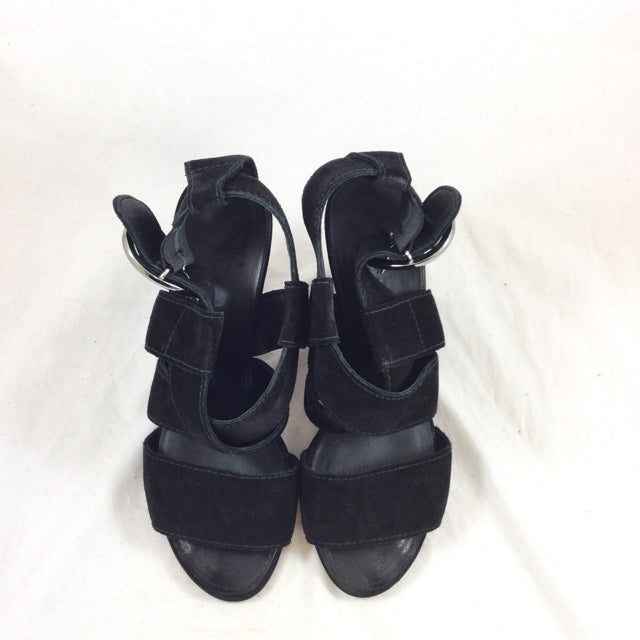 Chanel Suede Wide Strap Wedges. Size 36.5