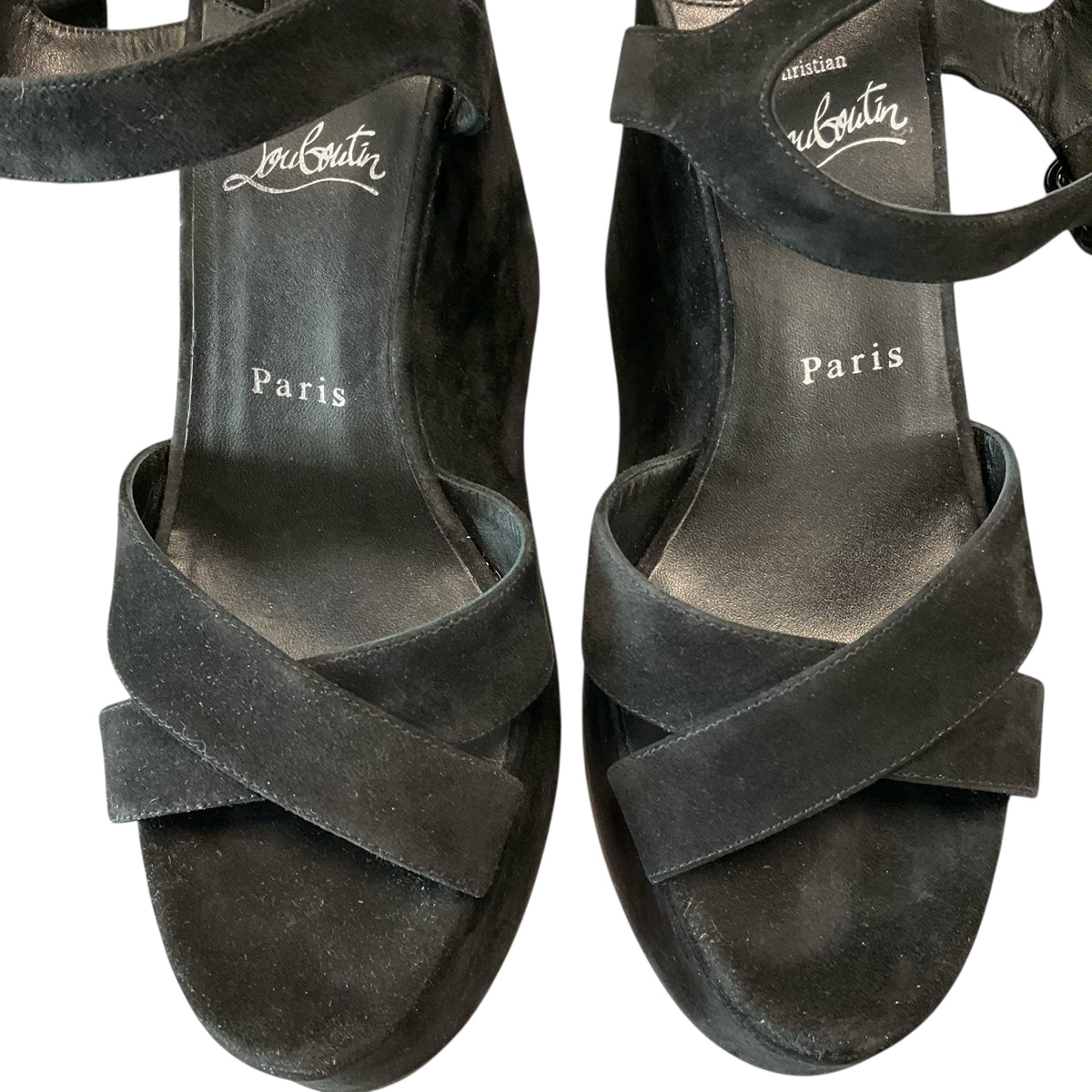 Christian Louboutin NEW BLACK SLIP ON CRISSCROSS PLATFORM shoes Size 39