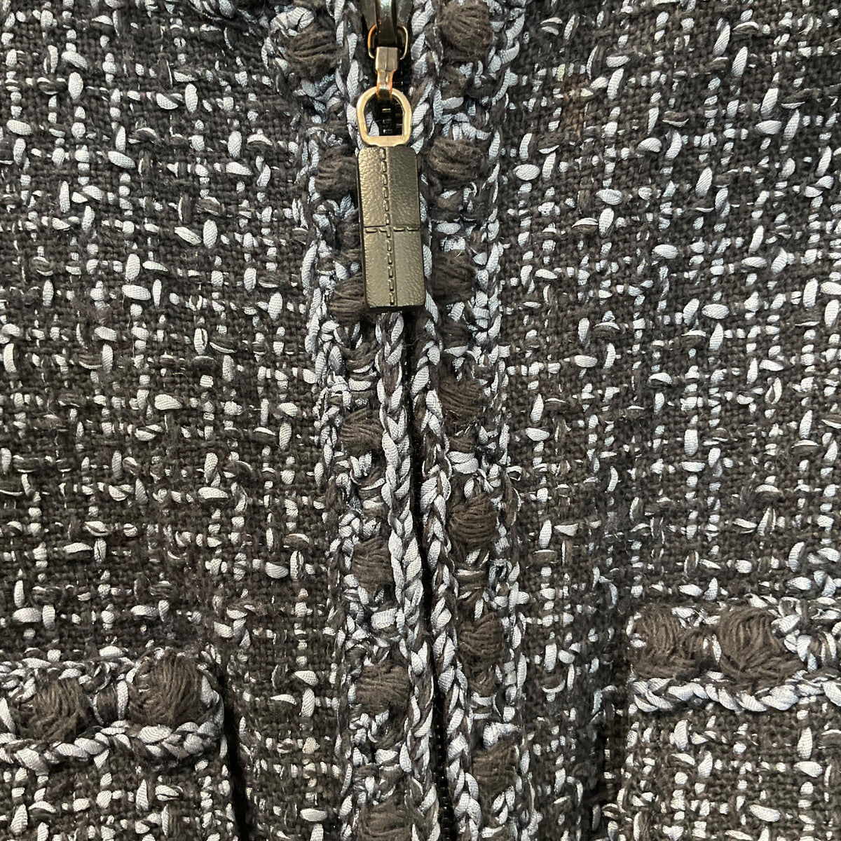 SIZE 40 CHANEL Blue Zip Tweed Jacket