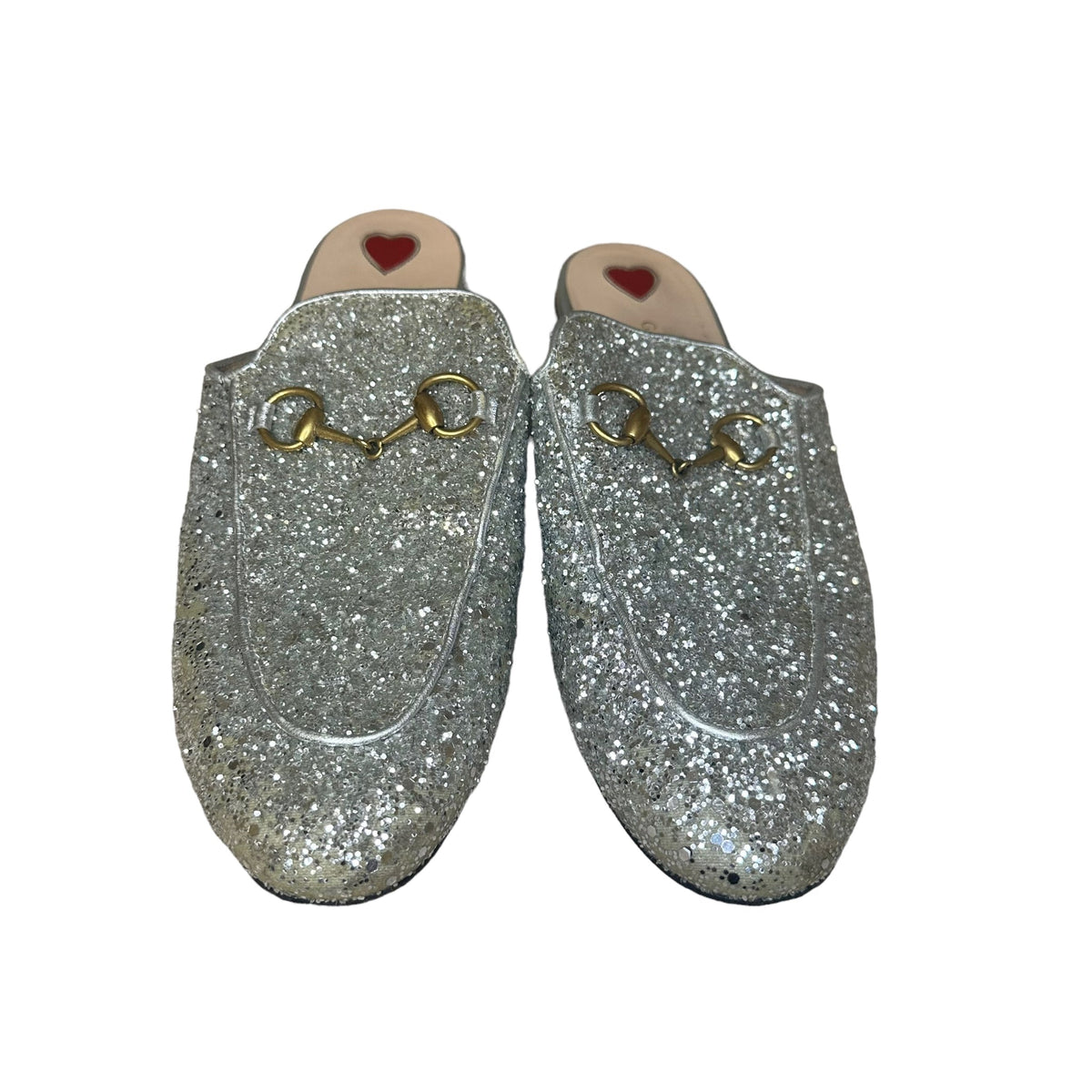 Authentic Gucci Silver Glitter Mules.European Size 38.