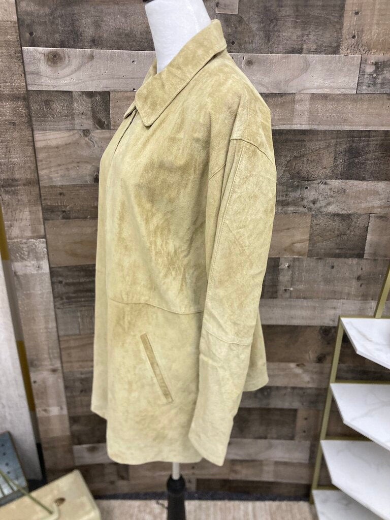 Lime Green Suede Mid Length Zipper Jacket Size L