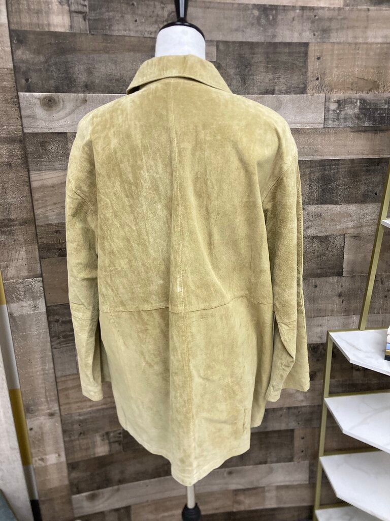 Lime Green Suede Mid Length Zipper Jacket Size L