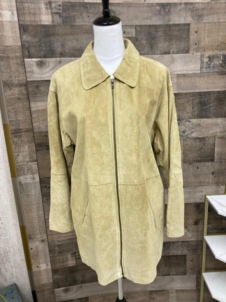 Lime Green Suede Mid Length Zipper Jacket Size L